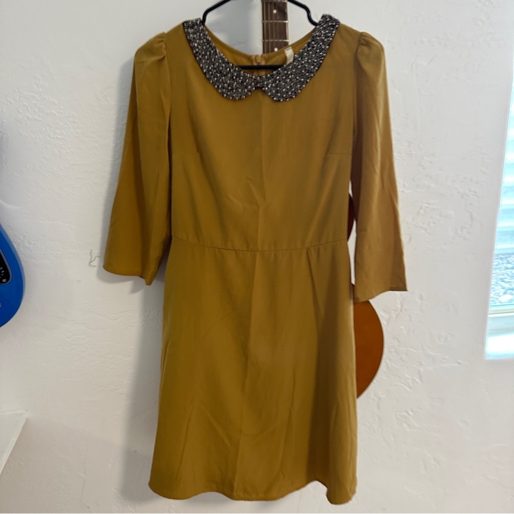 ModCloth Beaded Peter Pan Collar Mustard Dress